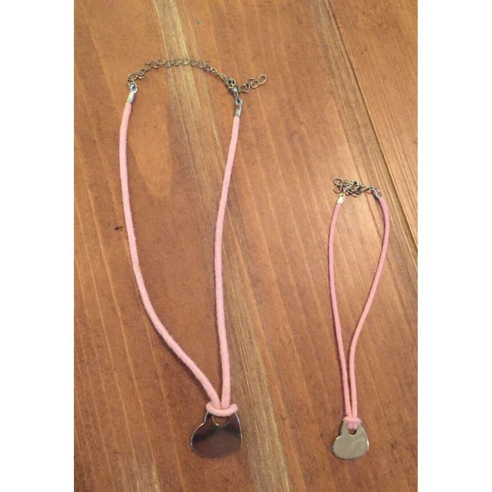 18" Doll & Child Matching Necklaces ~ Pink With Silver Heart